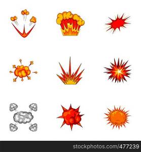 Explosion effect icons set. Cartoon set of 9 explosion effect vector icons for web isolated on white background. Explosion effect icons set, cartoon style