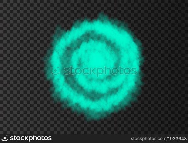 Explosion. Green smoke circle. Color spiral fog track isolated on transparent background. Realistic vector cloud or steam texture.