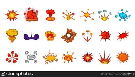 Explosion icon set. Cartoon set of explosion vector icons for your web design isolated on white background. Explosion icon set, cartoon style