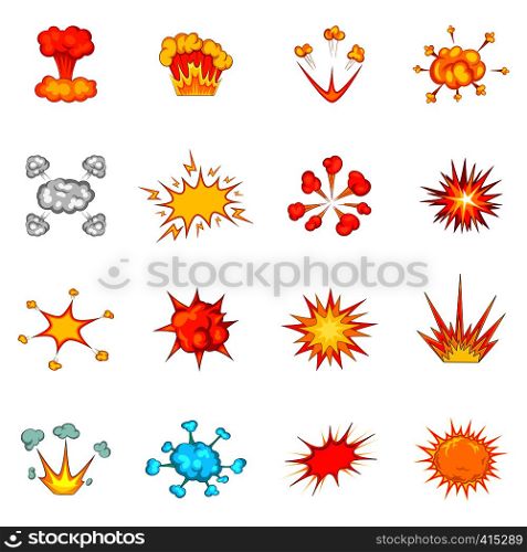 Explosion icons set. Cartoon illustration of 16 explosion vector icons for web. Explosion icons set, cartoon style