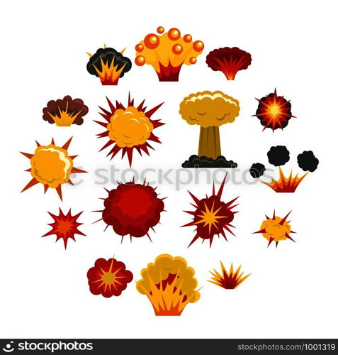 Explosion icons set in flat style isolated vector illustration. Explosion icons set in flat style