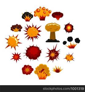 Explosion icons set in flat style isolated vector illustration. Explosion icons set in flat style