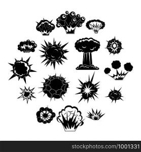 Explosion icons set. Simple illustration of 16 explosion vector icons for web. Explosion icons set, simple style