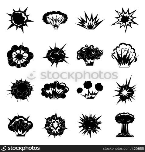 Explosion icons set. Simple illustration of 16 explosion vector icons for web. Explosion icons set, simple style