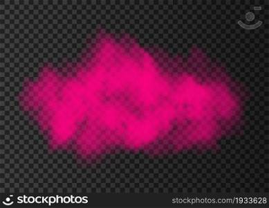 Explosion. Pink smoke circle. Color spiral fog track isolated on transparent background. Realistic vector cloud or steam texture.