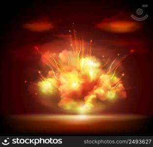 Explosion sparkling glow bursting in the night darkness with bright flashes background banner abstract vector illustration. Editable EPS and Render in JPG format. Night explosion background banner