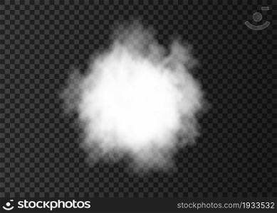 Explosion. White smoke circle. Spiral fog track isolated on transparent background. Realistic vector cloud or steam texture.