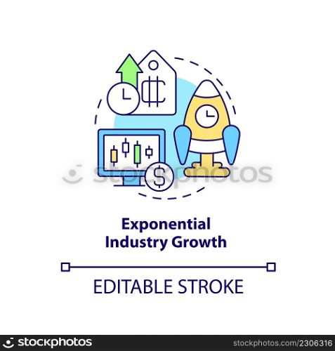 Exponential industry growth concept icon. Cryptocurrency pros abstract idea thin line illustration. Fast-growing business. Isolated outline drawing. Editable stroke. Arial, Myriad Pro-Bold fonts used. Exponential industry growth concept icon