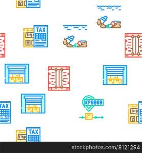 Export And Import Transportation Vector Seamless Pattern Color Line Illustration. Export And Import Transportation Icons Set Vector