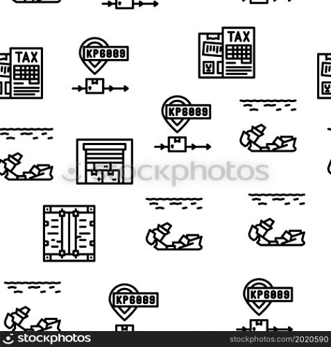 Export And Import Transportation Vector Seamless Pattern Thin Line Illustration. Export And Import Transportation Vector Seamless Pattern