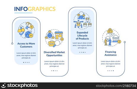 Export business advantages rectangle infographic template. Data visualization with 4 steps. Process timeline info chart. Workflow layout with line icons. Lato-Bold, Regular fonts used. Export business advantages rectangle infographic template