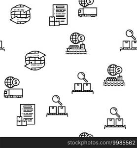 Export Import Logistic Vector Seamless Pattern Thin Line Illustration. Export Import Logistic Vector Seamless Pattern