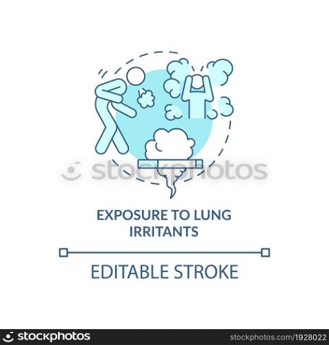 Exposure to lung irritants blue concept icon. Pneumonia risk factor abstract idea thin line illustration. Asthma trigger. Respiratory problems. Vector isolated outline color drawing. Editable stroke. Exposure to lung irritants blue concept icon
