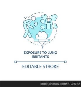 Exposure to lung irritants blue concept icon. Pneumonia risk factor abstract idea thin line illustration. Asthma trigger. Respiratory problems. Vector isolated outline color drawing. Editable stroke. Exposure to lung irritants blue concept icon