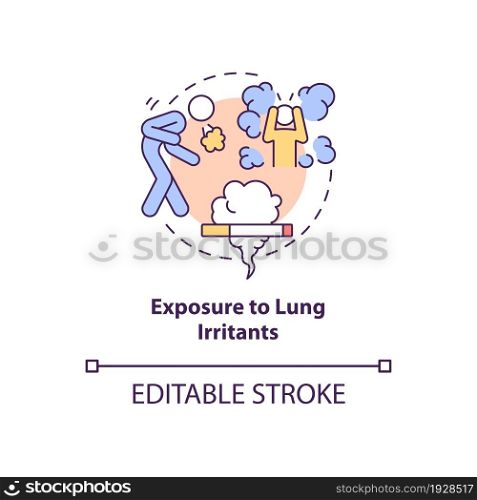 Exposure to lung irritants concept icon. Pneumonia risk factor abstract idea thin line illustration. Inflammatory response. Respiratory problems. Vector isolated outline color drawing. Editable stroke. Exposure to lung irritants concept icon