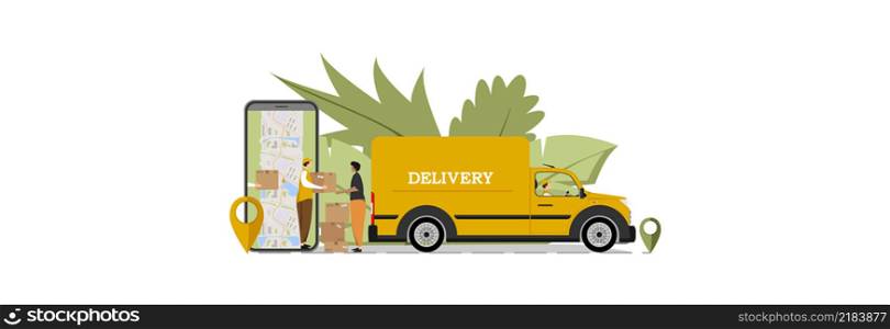 Express courier delivery of the parcel by car. Truck for cargo delivery service.