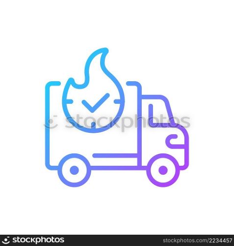 Express delivery gradient linear vector icon. Urgent shipment and logistics service. Online shopping. Thin line color symbol. Modern style pictogram. Vector isolated outline drawing. Express delivery gradient linear vector icon
