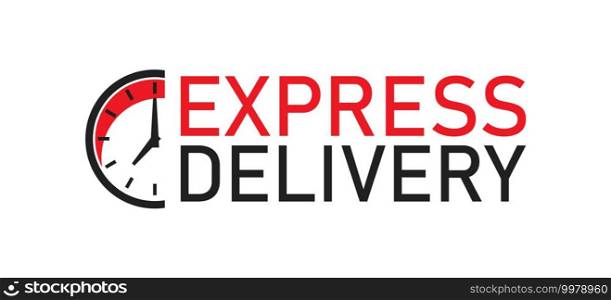 Express delivery logo with clock stopwatch icon. Vector flat isolated illustration