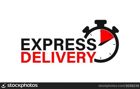 Express delivery logo with timer icon. Stopwatch fast delivery for apps and website. Shipping time sign, vector isolated illustration