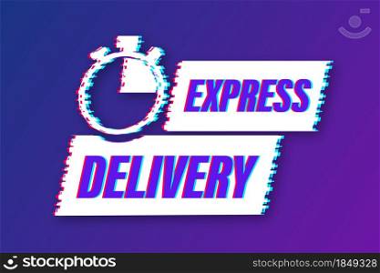 Express delivery service glitch icon. Fast time delivery order with stopwatch. Vector stock illustration. Express delivery service glitch icon. Fast time delivery order with stopwatch. Vector stock illustration.