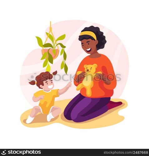 Express needs pointing isolated cartoon vector illustration. Baby use sound and gesture, infant points at object, express needs, infant development, daycare center, kindergarten vector cartoon.. Express needs pointing isolated cartoon vector illustration.