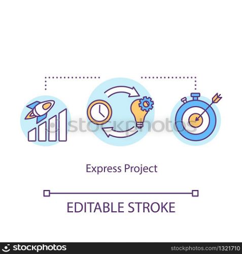 Express project concept icon. Start up, workflow optimization and goal achievement idea thin line illustration. Quick work. Vector isolated outline RGB color drawing. Editable stroke