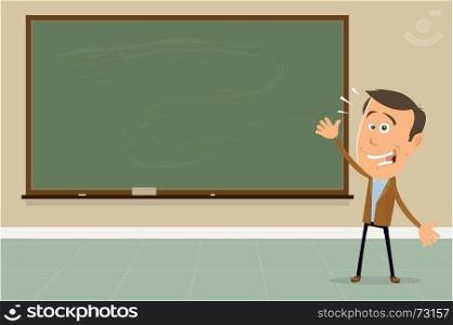 Express Yourself ! - Teacher Showing Blackboard Sign. Illustration of a cartoon teacher in a classroom showing blackboard to his students