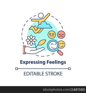Expressing feelings concept icon. Functional communication abstract idea thin line illustration. Share emotional attitude. Isolated outline drawing. Editable stroke. Arial, Myriad Pro-Bold fonts used. Expressing feelings concept icon