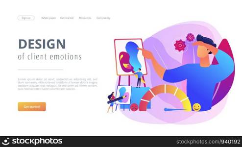 Expressing thoughts and feelings , satisfaction through art. Emotional design, user positive experience, design of client emotions concept. Website homepage landing web page template.. Emotional design concept landing page