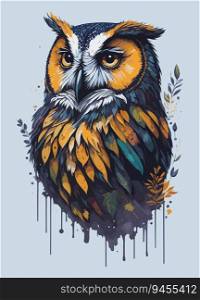 Expressive Owl Design: Captivating Watercolor-Style T-Shirt Art