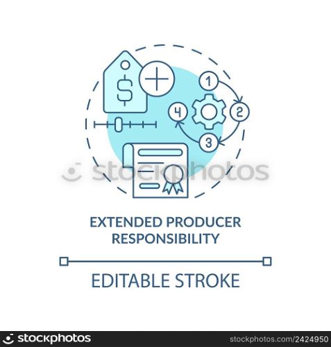 Extended producer responsibility turquoise concept icon. Area of industrial ecology abstract idea thin line illustration. Isolated outline drawing. Editable stroke. Arial, Myriad Pro-Bold fonts used. Extended producer responsibility turquoise concept icon