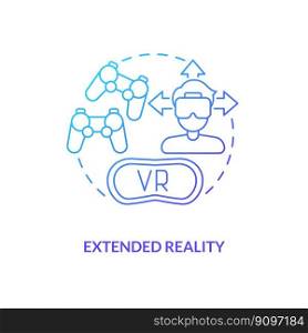 Extended reality blue gradient concept icon. Spatial computing integration. Metaverse technology abstract idea thin line illustration. Isolated outline drawing. Myriad Pro-Bold font used. Extended reality blue gradient concept icon
