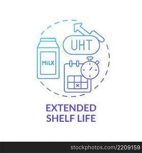 Extended shelf life blue gradient concept icon. Ultra pasteurization. Advantages of UHT milk abstract idea thin line illustration. Isolated outline drawing. Myriad Pro-Bold fonts used. Extended shelf life blue gradient concept icon