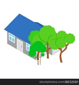 Extension house icon isometric vector. New building and green deciduous tree. Non residential building, rural architecture. Extension house icon isometric vector. New building and green deciduous tree