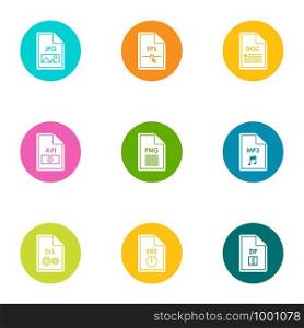 Extension icons set. Flat set of 9 extension vector icons for web isolated on white background. Extension icons set, flat style