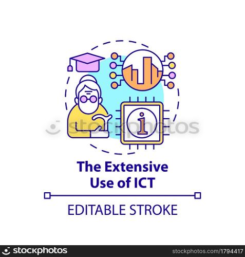 Extensive use of ICT concept icon. Information and communication technology abstract idea thin line illustration. Ict in education. Vector isolated outline color drawing. Editable stroke. Extensive use of ICT concept icon