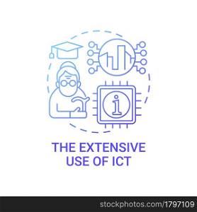 Extensive use of ict gradient blue concept icon. Ict in urban life abstract idea thin line illustration. Information and communication technology. Vector isolated outline color drawing.. Extensive use of ict gradient blue concept icon