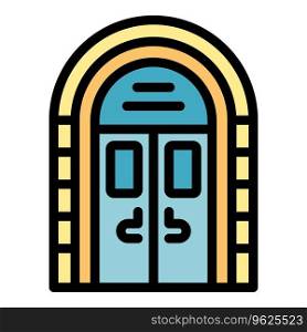 Exterior door icon outline vector. Wood glass. Wall home color flat. Exterior door icon vector flat