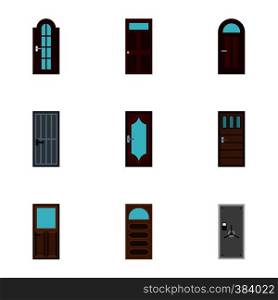 Exterior doors icons set. Flat illustration of 9 exterior doors vector icons for web. Exterior doors icons set, flat style