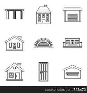 Exterior icons set. Outline set of 9 exterior vector icons for web isolated on white background. Exterior icons set, outline style