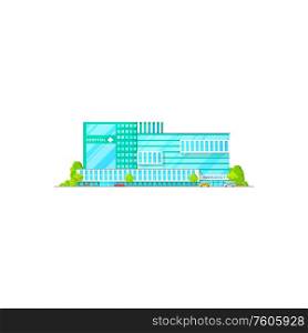 Exterior of medical center isolated hospital building. Vector emergency ambulance, healthcare clinic. Emergency ambulance building isolated medic center