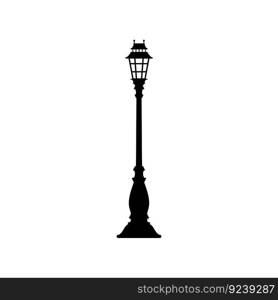 Exterior pole post with gas, halogen or led l&on still pole, streetl&l&ost. Vector old streetlight pillar one l&stand column. Streetlight l&post stand vintage streetl&icon