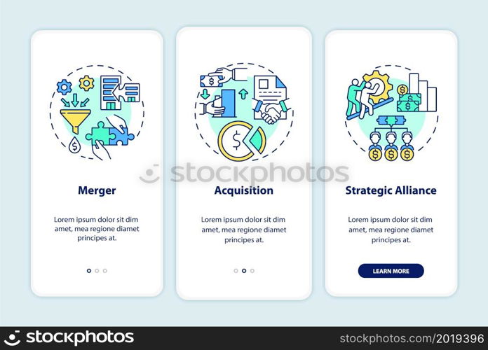 External expansion onboarding mobile app page screen. Business development walkthrough 3 steps graphic instructions with concepts. UI, UX, GUI vector template with linear color illustrations. External expansion onboarding mobile app page screen