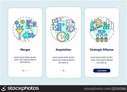 External expansion onboarding mobile app page screen. Business development walkthrough 3 steps graphic instructions with concepts. UI, UX, GUI vector template with linear color illustrations. External expansion onboarding mobile app page screen