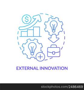 External innovation blue gradient concept icon. Source for idea generation abstract idea thin line illustration. Partnerships, contracts. Isolated outline drawing. Myriad Pro-Bold font used. External innovation blue gradient concept icon