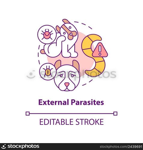 External parasites concept icon. Disease risk for dogs abstract idea thin line illustration. Tapeworms and mites. Isolated outline drawing. Editable stroke. Arial, Myriad Pro-Bold fonts used. External parasites concept icon