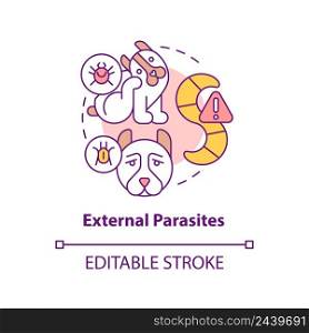 External parasites concept icon. Disease risk for dogs abstract idea thin line illustration. Tapeworms and mites. Isolated outline drawing. Editable stroke. Arial, Myriad Pro-Bold fonts used. External parasites concept icon