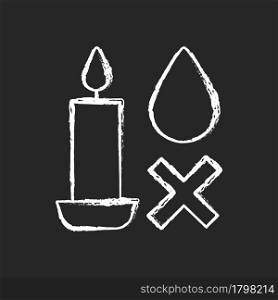 Extinguish candle without water chalk white manual label icon on dark background. Hot wax splattering prevention. Isolated vector chalkboard illustration for product use instructions on black. Extinguish candle without water chalk white manual label icon on dark background