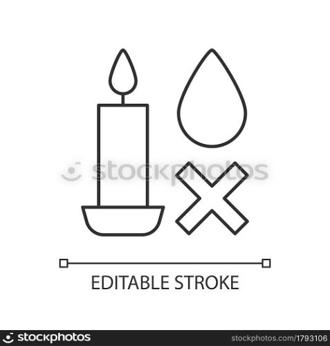 Extinguish candle without water linear manual label icon. Thin line customizable illustration. Contour symbol. Vector isolated outline drawing for product use instructions. Editable stroke. Extinguish candle without water linear manual label icon