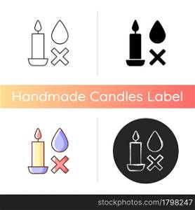 Extinguish candle without water manual label icon. Hot wax splattering prevention. Fire hazard. Linear black and RGB color styles. Isolated vector illustrations for product use instructions. Extinguish candle without water manual label icon